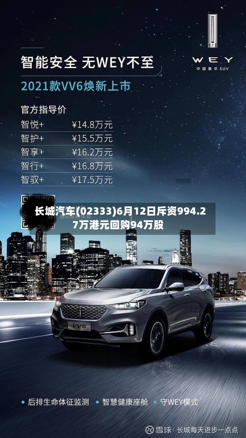 长城汽车(02333)6月12日斥资994.27万港元回购94万股