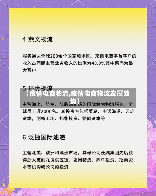 【疫情电商物流,疫情电商物流发展趋势】