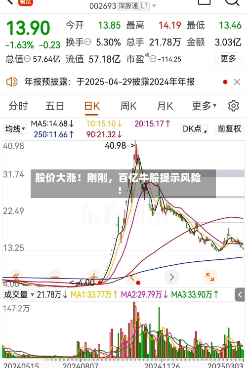 股价大涨！刚刚，百亿牛股提示风险！