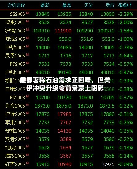世界能源署称石油需求正回暖，但美伊冲突升级令前景蒙上阴影