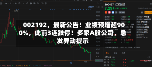002192，最新公告！业绩预增超900%	，此前3连跌停！多家A股公司，急发异动提示-第2张图片
