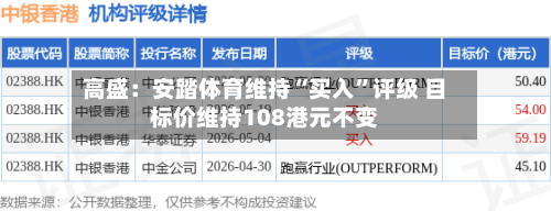 高盛：安踏体育维持“买入”评级 目标价维持108港元不变-第2张图片