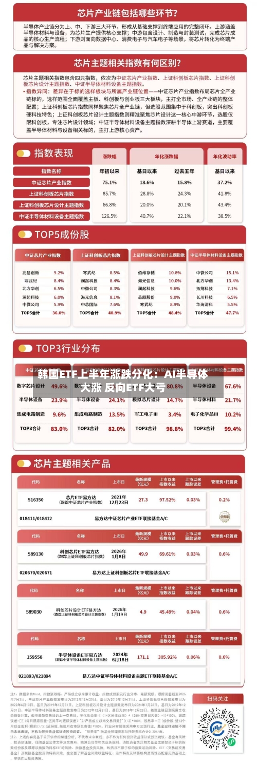 韩国ETF上半年涨跌分化：AI半导体大涨 反向ETF大亏