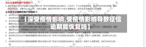 【深受疫情影响,受疫情影响导致征信逾期能恢复吗】