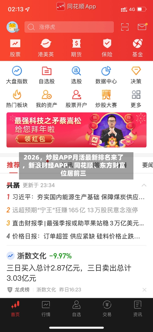 2026，炒股APP月活最新排名来了	，新浪财经APP、同花顺	、东方财富位居前三-第2张图片