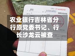 农业银行吉林省分行原党委书记、行长沙龙云被查