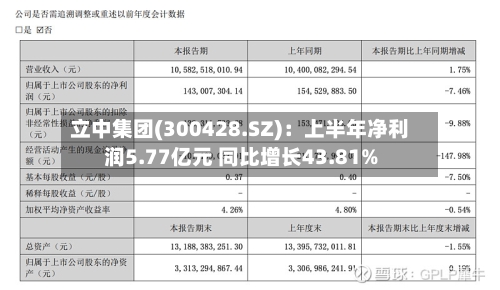 立中集团(300428.SZ)：上半年净利润5.77亿元 同比增长43.81%